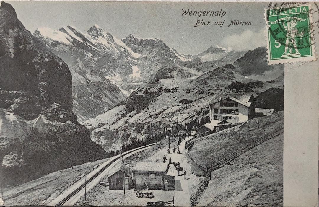 Cartoline postali: WENGERALP - Blick auf Mürren - 1909 – Usato da Delémont venduto da Domdom1