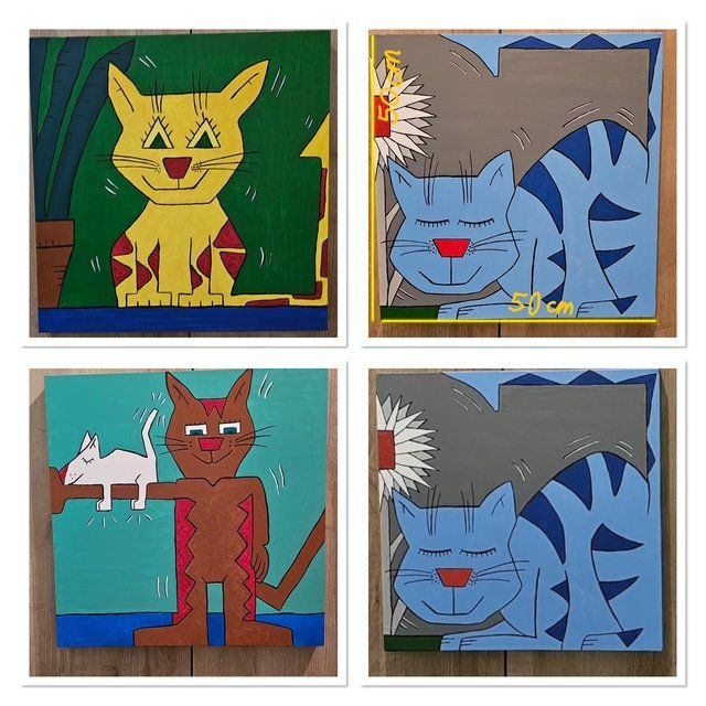 Gemälde: 3 Gemälde, Katzen 50x50cm neuwertig – Gebraucht aus Waltenschwil von gaby70
