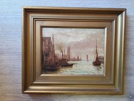 antikes Gemälde signiert - River Tyne 1879
