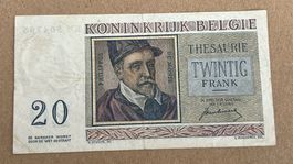 ALTE BANKNOTE AUS BELGIEN  20 FRANCS 01-07-50