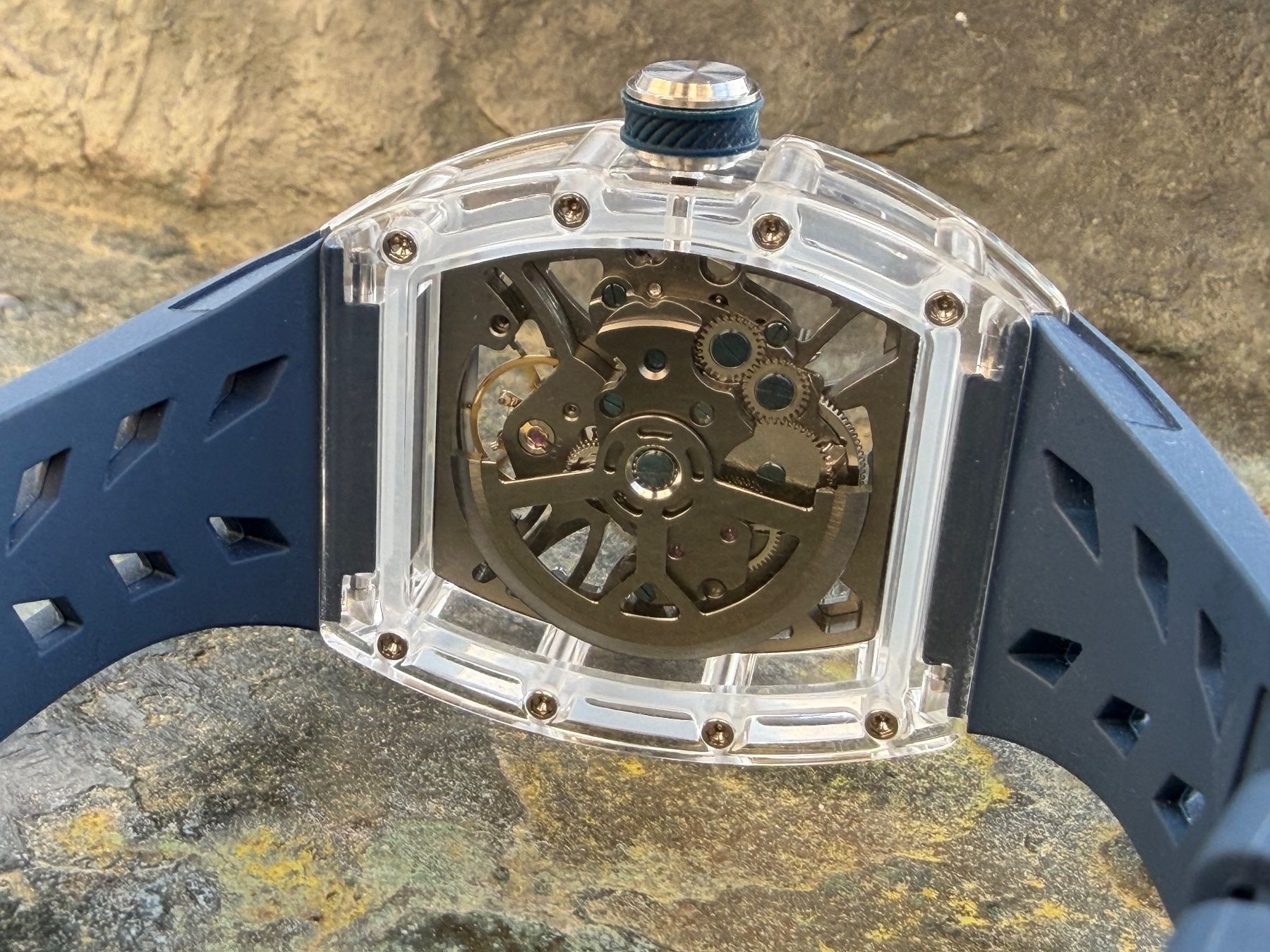 Orologi: Luxury Skeleton Watch - Transparent Design, Blue Strap – Usato da Reinach AG venduto da Rousseau_J 4