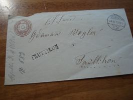 Tübli Ganzsache 1873,  Stab-o Truttikon, o Andelfingen