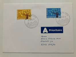 1963, 389-901 auf Brief, beide Marken mit kurzem Ast