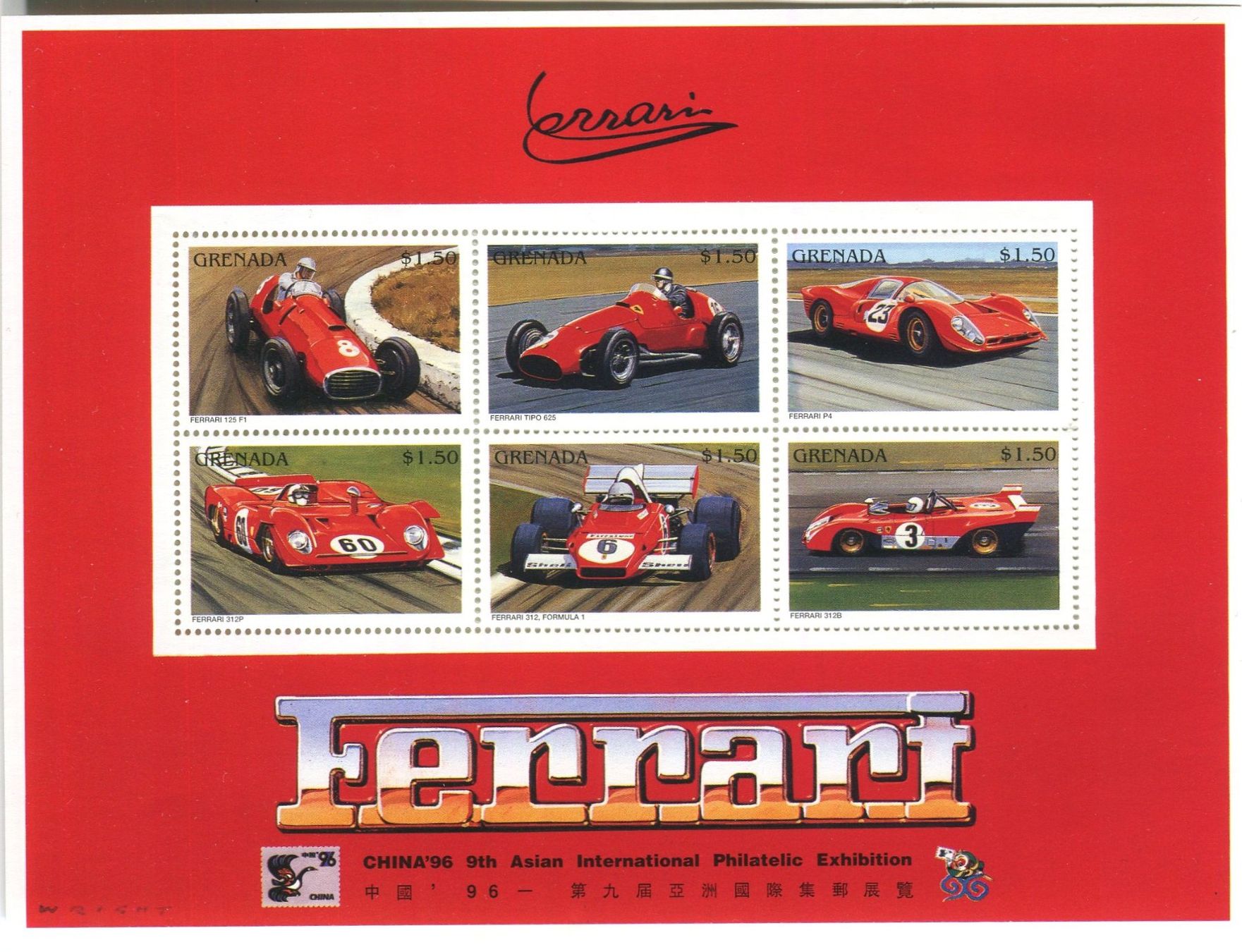 Alle Briefmarken: Block "Ferrari". Grenada. – Neu und originalverpackt aus Basel von Butsch5