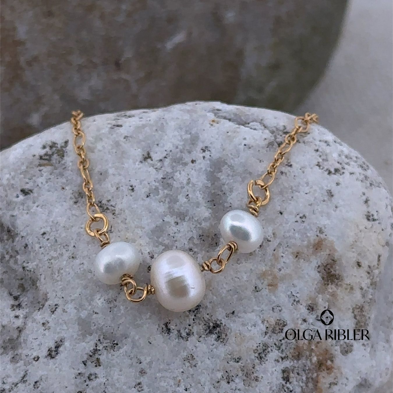 Olga Ribler Catenine: 3 Perlen Kette 925 Silber gelbvergoldet – Nuovo (secondo la descrizione) da Luzern venduto da Schmuckoutlet 5