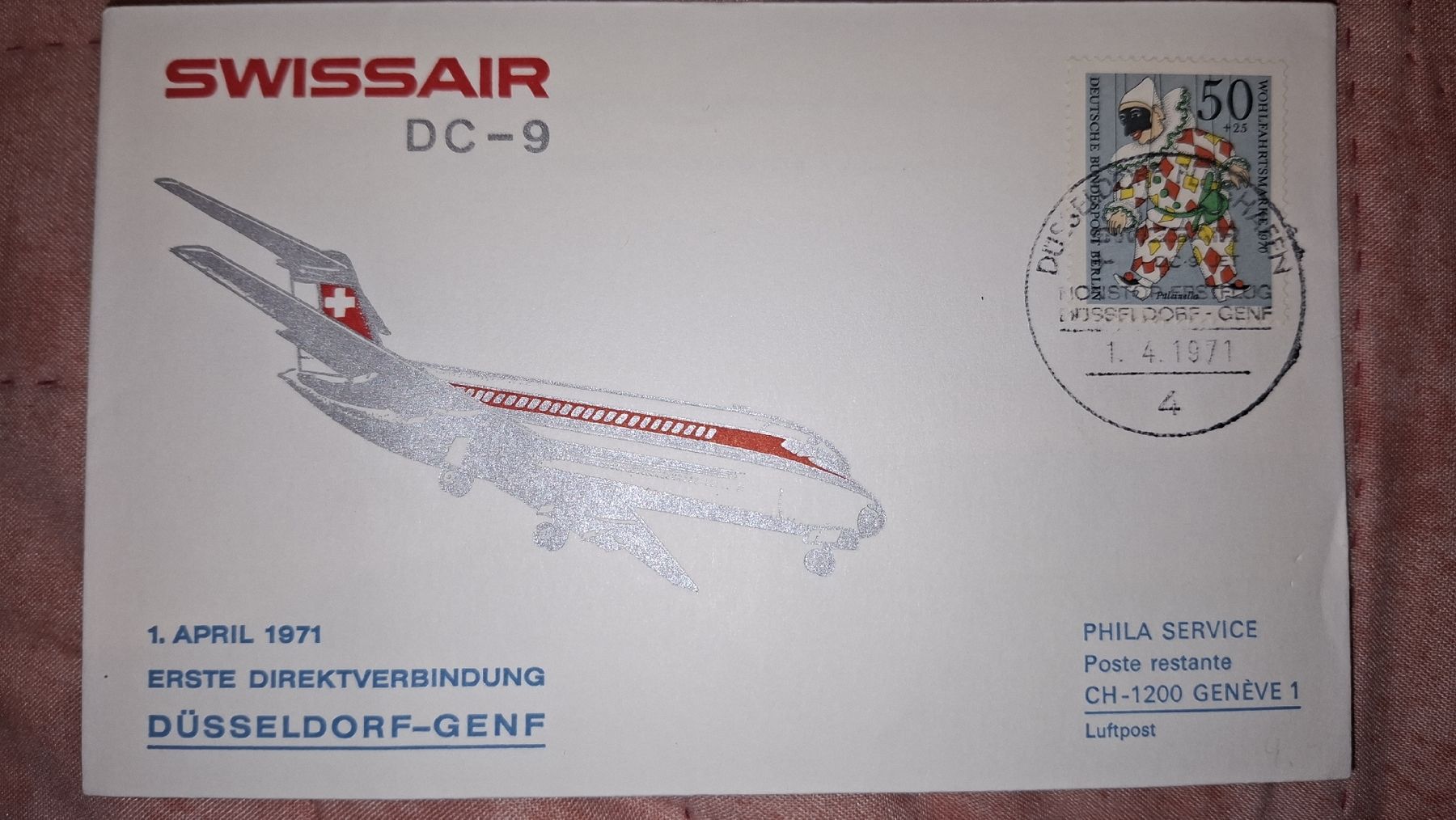 Tutti i francobolli: Swissair Düsseldorf - Genf 01.04.1971 – Usato da Balgach venduto da SIMEON27