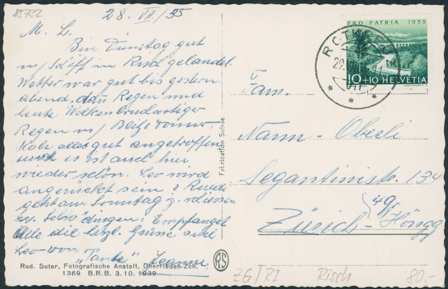Cartoline postali: ZG Risch – Usato da Schindellegi venduto da stationary 1