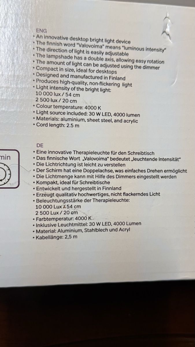 Lampade: VALOVOIMA Kirkasvalolaite Bright Light Therapy Lamp – Nuovo e nell'imballaggio originale da Trasadingen venduto da Kaffee.mann 5