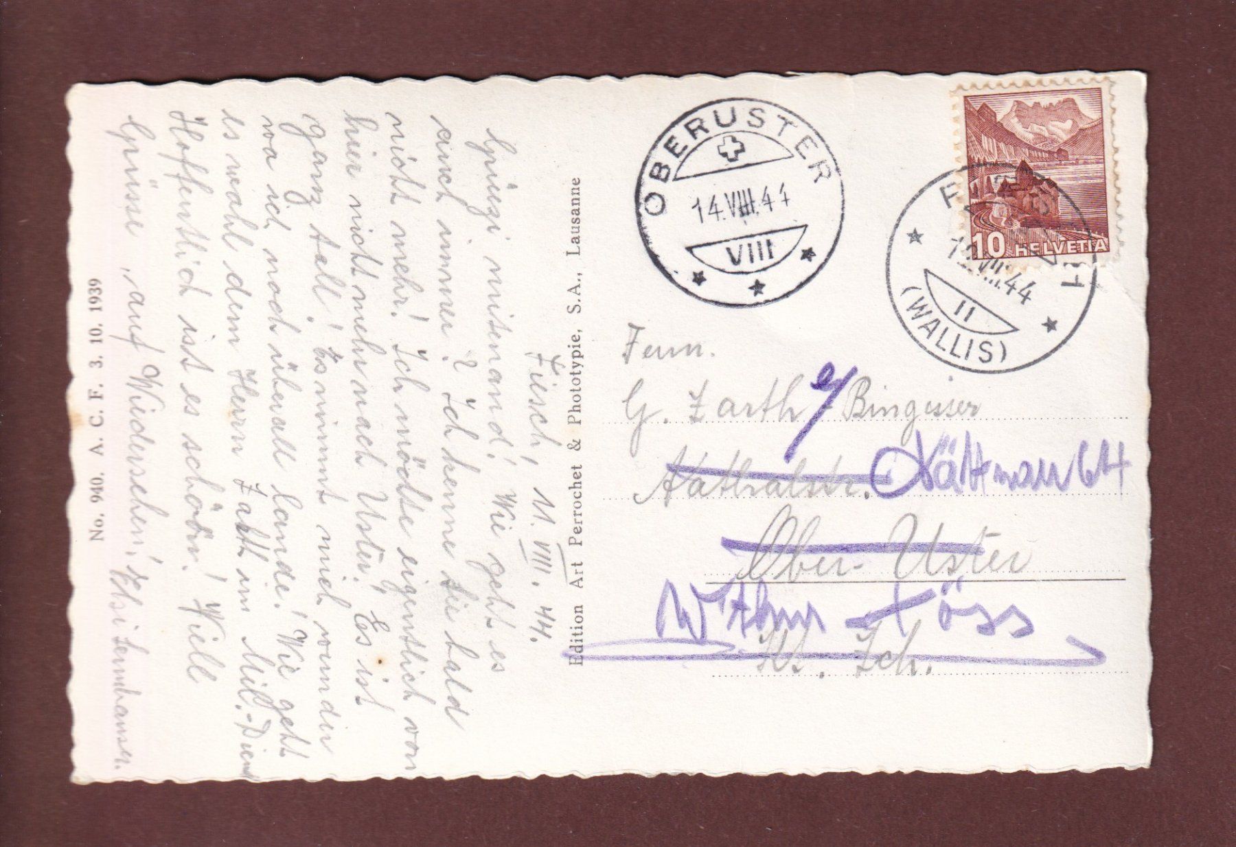 Cartoline postali: ALETSCHGLETSCHER - 1944 – Usato da Pully venduto da nicecards 1