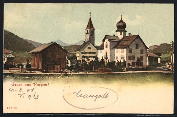 Cartoline postali: AK Parpan, Ortsansicht mit Kirche – Usato da Berlin venduto da bartko-reher