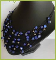 SALE HANDMADE HALSKETTE PERLENKETTE PERLMUTT PERLEN BLAU