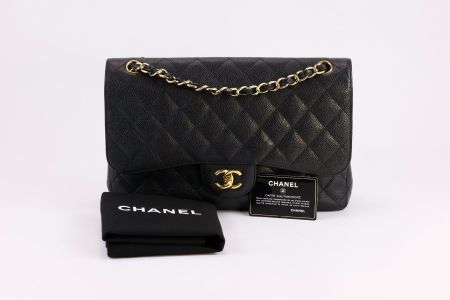 Schwarze Chanel Jumbo Handtasche aus Caviar-Leder