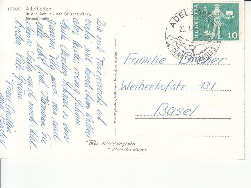 Cartoline postali: Adelboden Aebi 1962 – Usato da Bürglen TG venduto da StampGraf 1