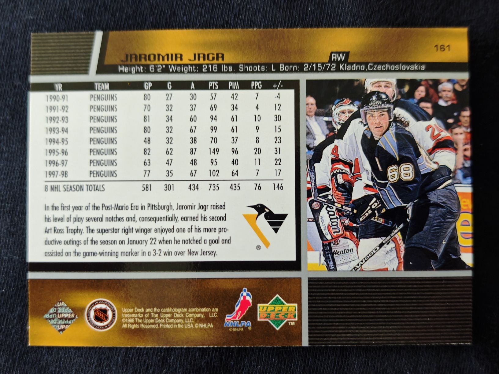 NHL Sammelbilder & Trading cards: Jaromir Jagr 1998/99 Upper Deck Game Dated #161 NHL – Gebraucht aus Dübendorf von KB85_STORE 1