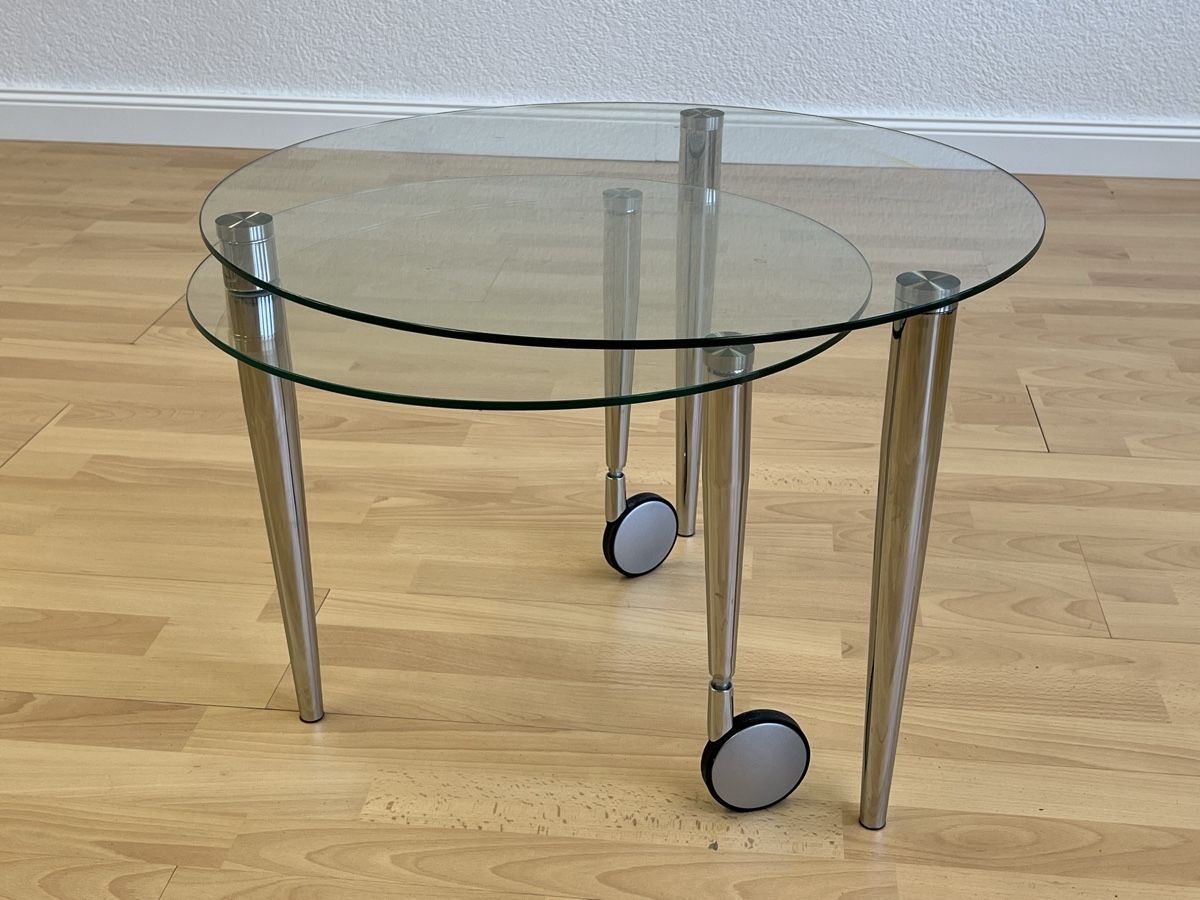 Tavoli: Glas Tischli-Set rund auf Rollen, Durchmesser 60cm – Usato da Horgen venduto da Grizzly83
