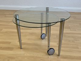 Glas Tischli-Set rund auf Rollen, Durchmesser 60cm