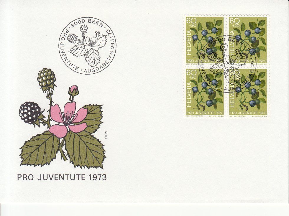 Alle Briefmarken: SBK J244 - J247 im 4er-Block FDC – Gebraucht aus Bürglen TG von StampGraf 4