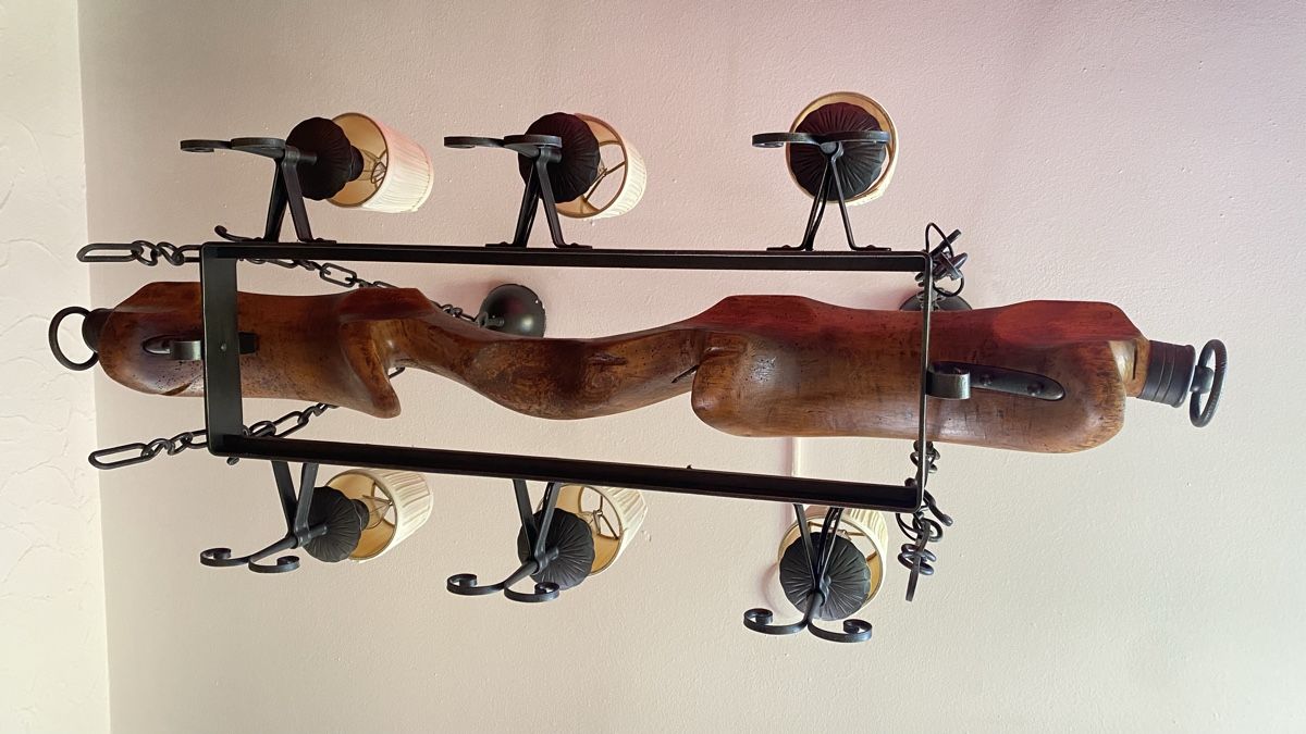 Lampade: Rustikale Hängeleuchte aus Holz und Metall – Usato da Hünibach venduto da Phoenix. 3