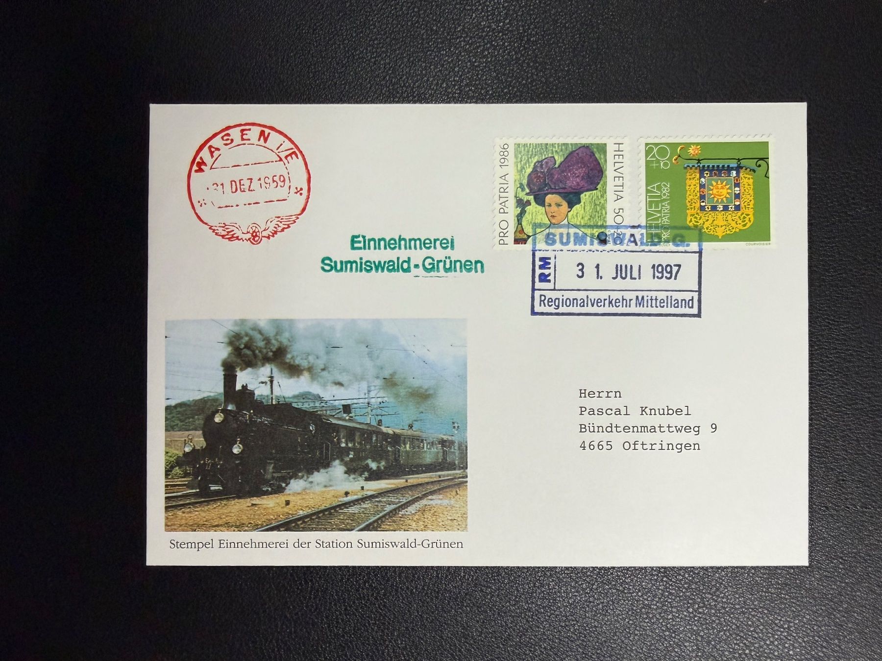 Alle Briefmarken: Bahnpostbeleg Sumiswald - Grünen 1997 – Gebraucht aus oberrüti von jeanmei