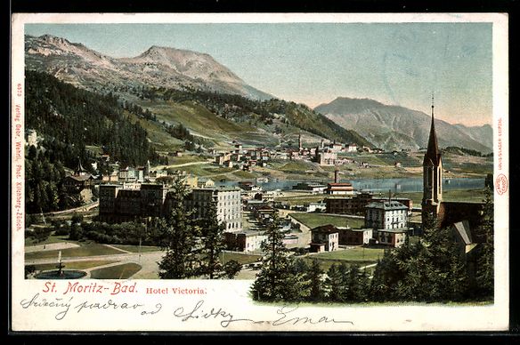 Cartes postales: St. Moritz-Bad, Hotel Victoria, Blick  – D'occasion à Berlin par bartko-reher