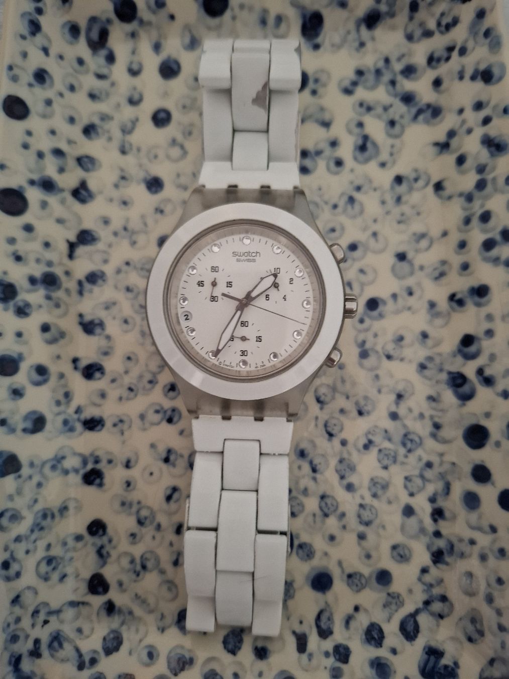 Swatch Orologi: Swatch Diaphane Chronograph White Used Ladies Watch – Usato da Leysin venduto da Libelluli