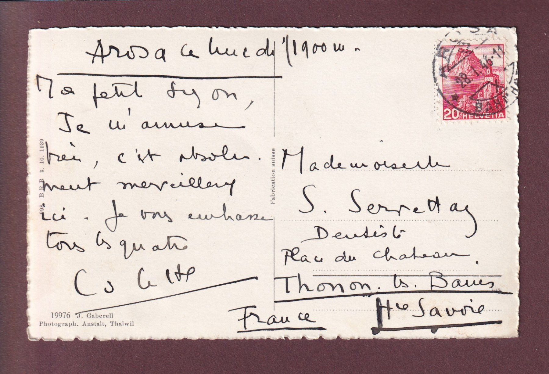 Cartoline postali: INNER-AROSA - 1946 – Usato da Pully venduto da nicecards 1