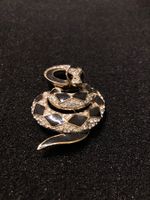 Brosche Schlangendesign schwarz-gold Strass guter Zustand
