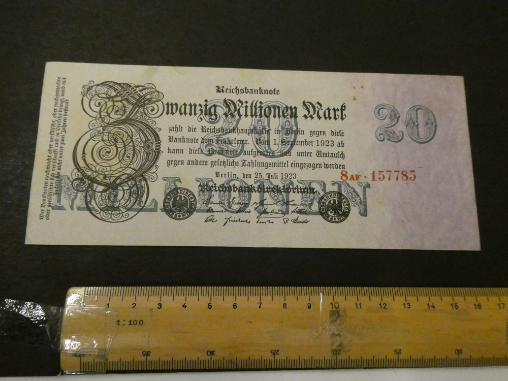 Sammler-Banknote Deutsches Reich 20 Millionen Mark 1923 – Rosenbg. 107f, Gebraucht, Mit Wasserzeichen Wellen
