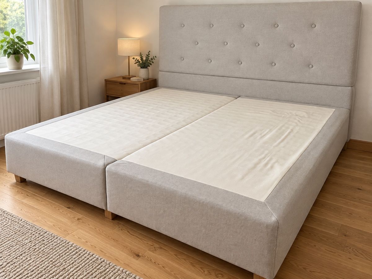 Lits: Boxspring Bett  hellgrau mit Kopfteil gebraucht – D'occasion à Langnau am Albis par ana_g8y6