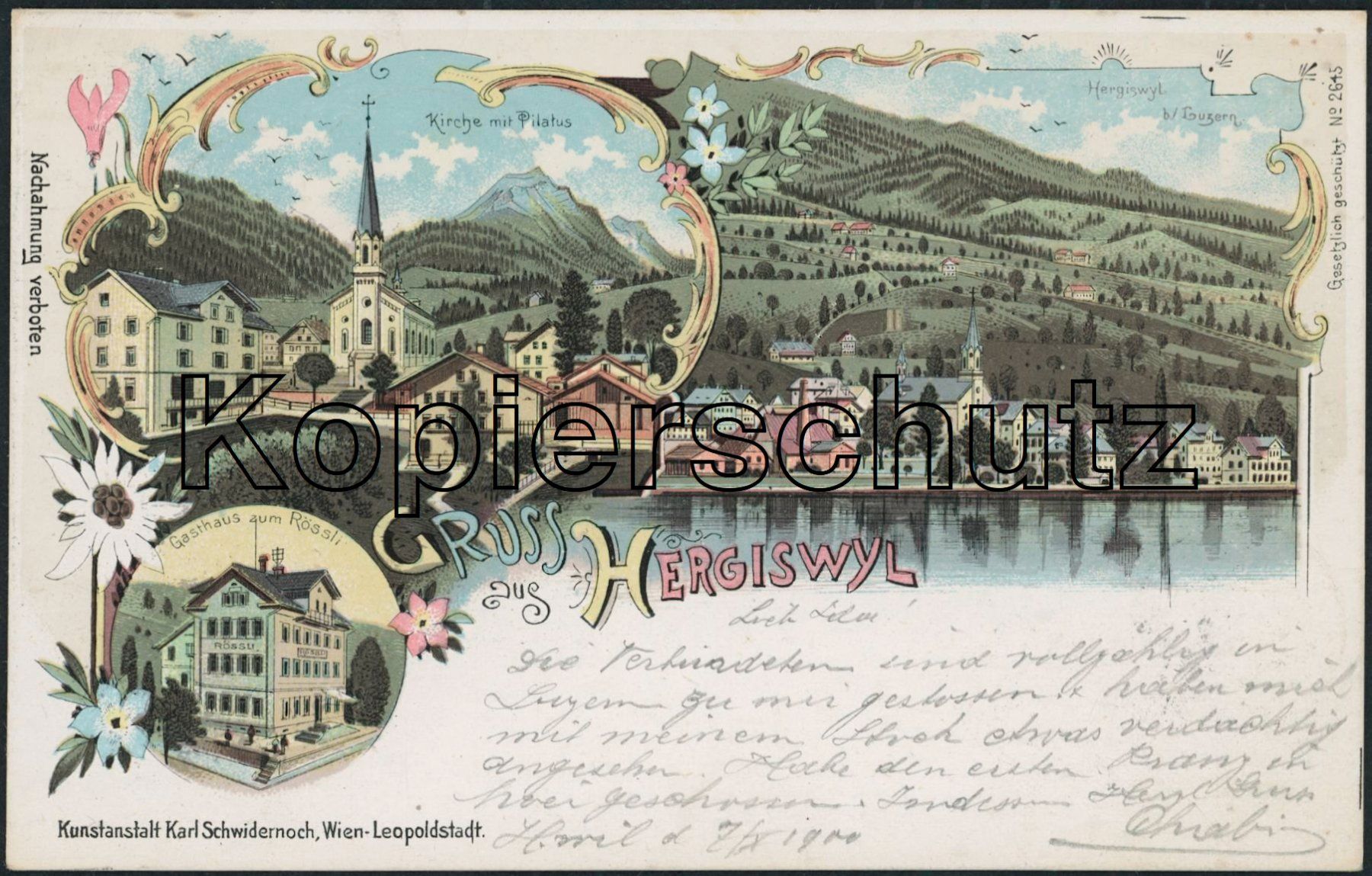Cartoline postali: NW Hergiswil - Litho – Usato da Schindellegi venduto da Jonathan77