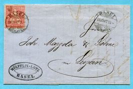 Faltbrief von Basel nach Luzern 1867 - Abs: Wölfflin-Lotz