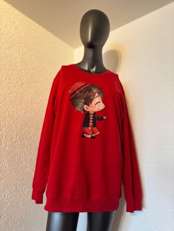 Oversized Pullover Rot Anime Chibi Print SweatshUnisex Gr L