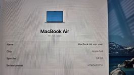 MacBook Air M4 24GB Speicher 2025 15 Zoll