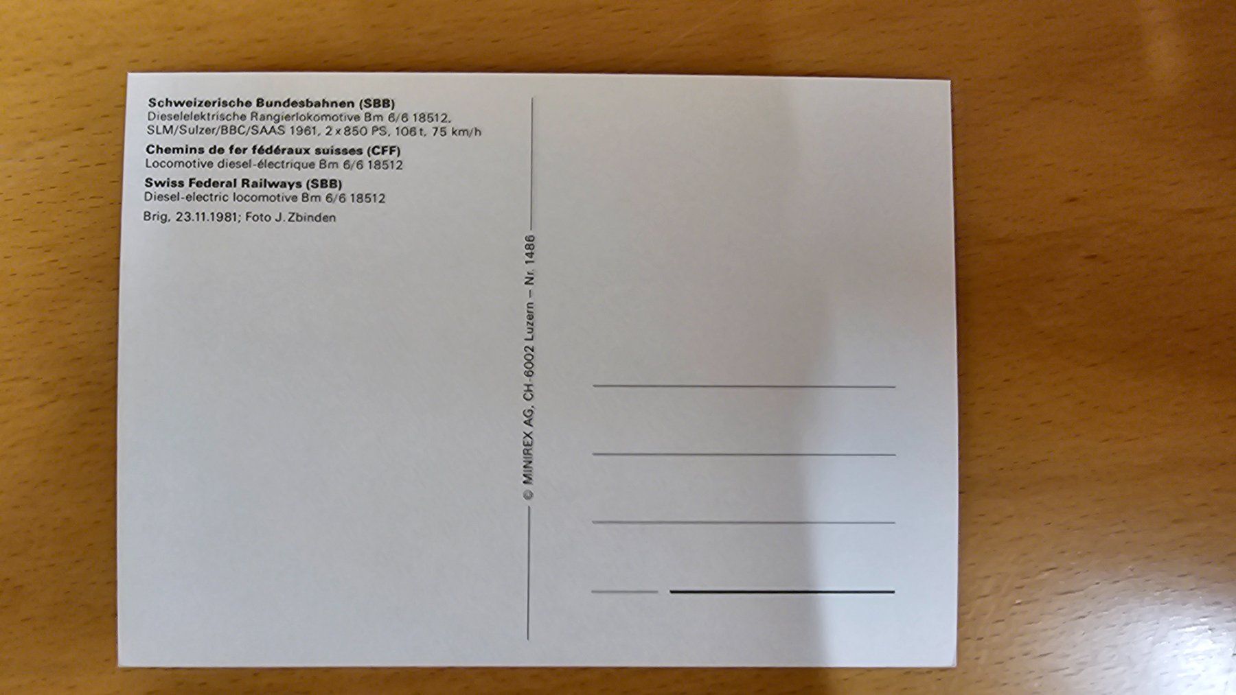 Ansichtskarten: Postkarte SBB Rangierlok Bm 6/6 18512 – Neu (gemäss Beschreibung) aus Matten von MEFEZ 1