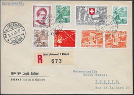 1953 R/Brief BIEL/BIENNE Frankatur tadellos spezIell ab 1.-