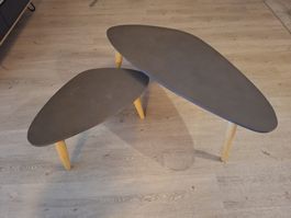 Lot de 2 tables basses design forme organique gris clair