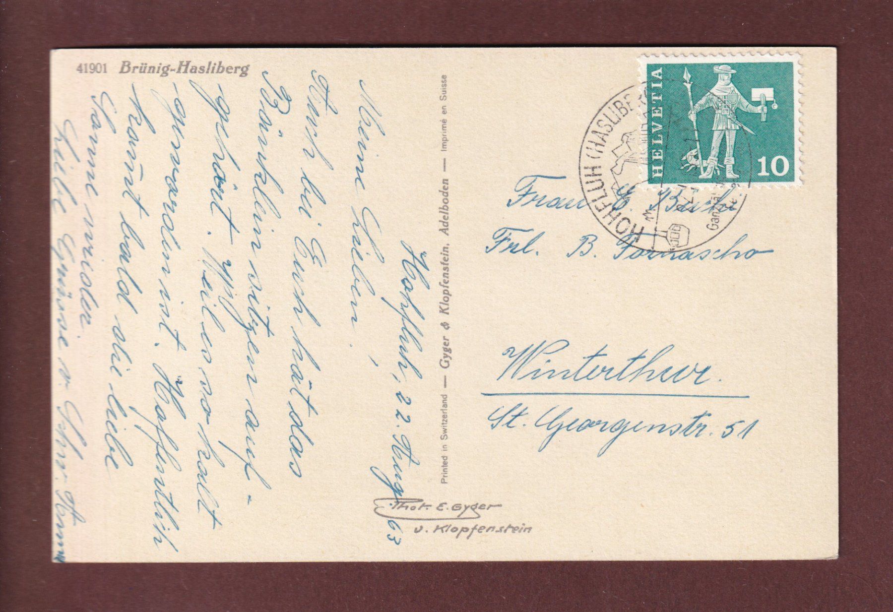 Ansichtskarten: BRÜNIG-HASLIBERG - 5 Bilder - 1963 – Gebraucht aus Pully von nicecards 1