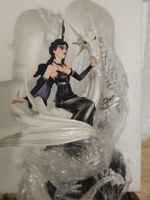 Dark Fairy schwarze Fee Dragolina sitzt auf weißen Drachen