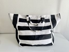 H&M Stoff- Tasche (Schwarz-Weiss gestreift)