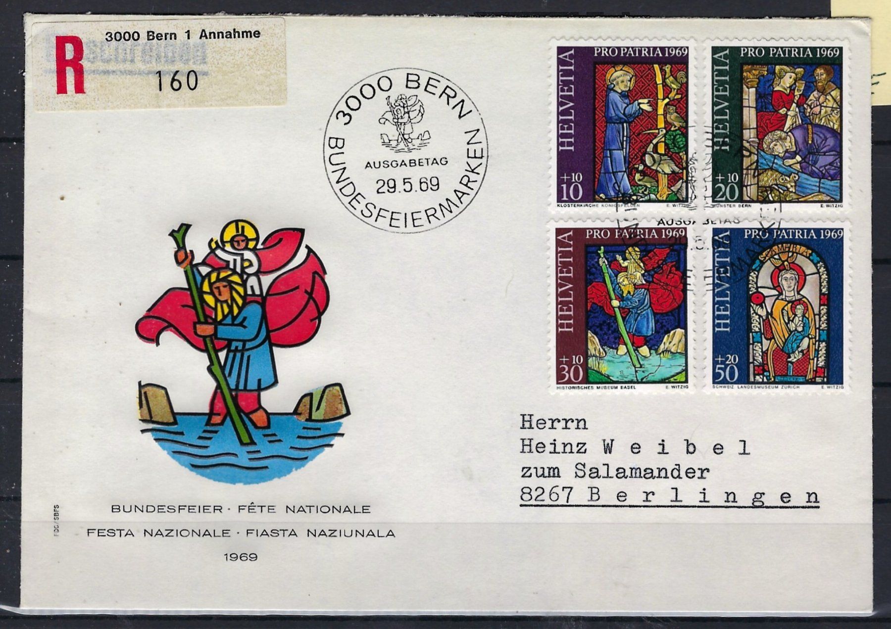 Tutti i francobolli: 1969 Pro Patria ET. Einschreibebrief  15983 – Usato da Lunden venduto da Animus999