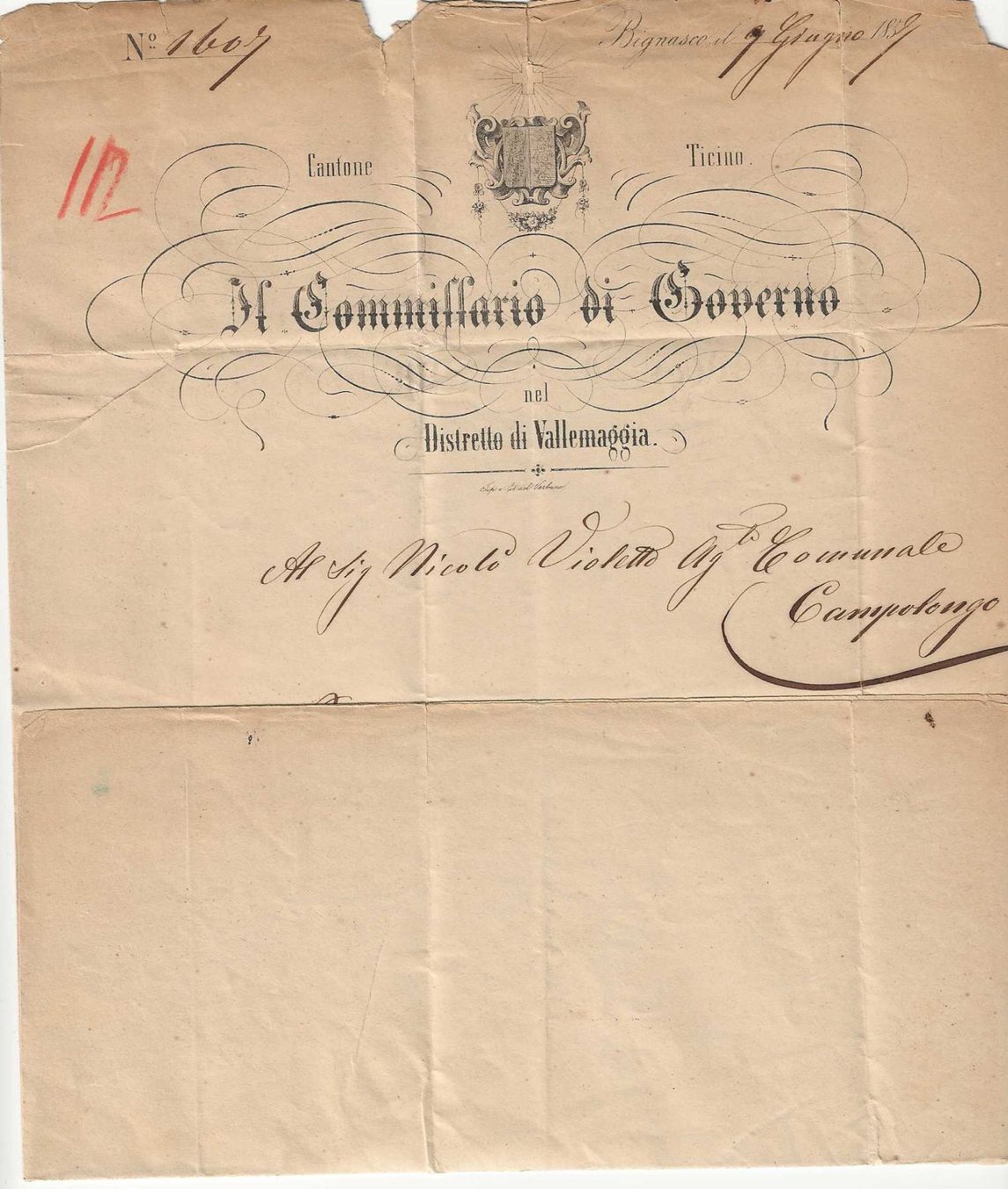 Tutti i francobolli: Tessinerstrahlenstempel Bignasgo, Dienstbrief, bitte ansehen – Usato da Basel venduto da Bingis 2