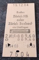 Billette Schweiz Baden Zürich Seebach 2. Kl. 7504