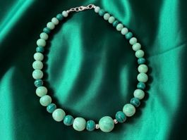 Unikat 💎 Neue Kette mit Malachit und antiker Glaspaste