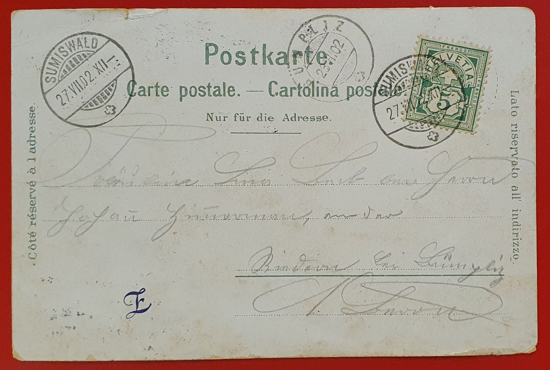Cartoline postali: Gruss aus Grünen - Sumiswald 1902 – Usato da Kreuzlingen venduto da Rschweiz1 1