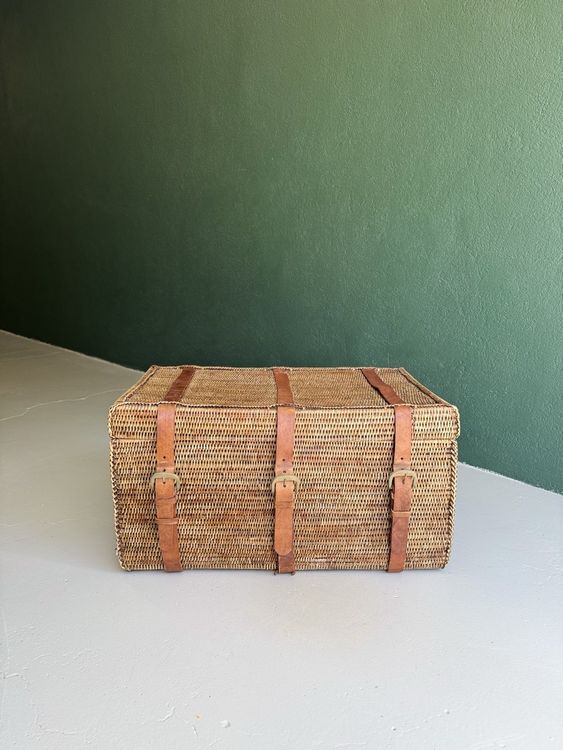 Vintage Creel De Pêche En Osier Et Cuir – Bretelles Ajustables Hickok – Pêche à La Mouche