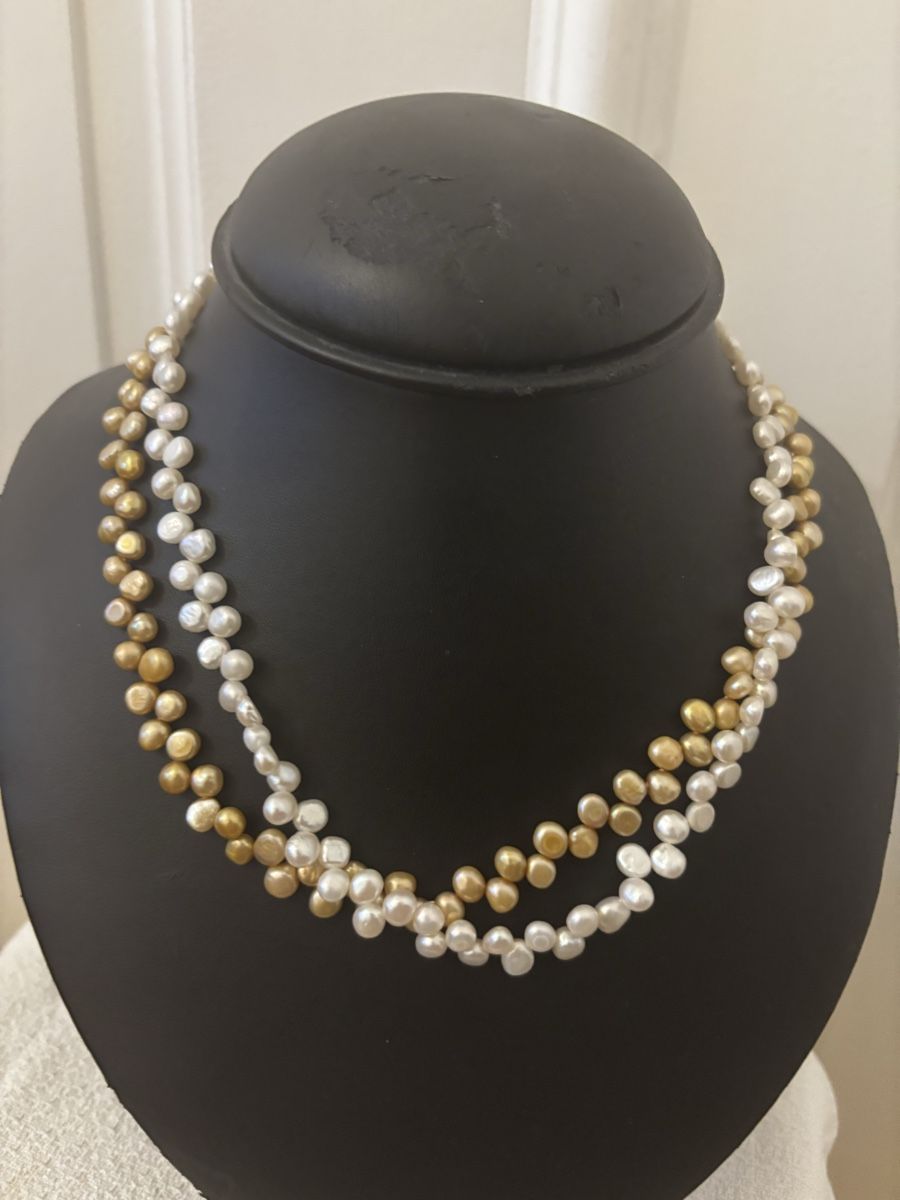 Ketten: Collier de perles naturelles blanches et dorées, neuf! – Gebraucht aus Genève von ati_tj8f 3