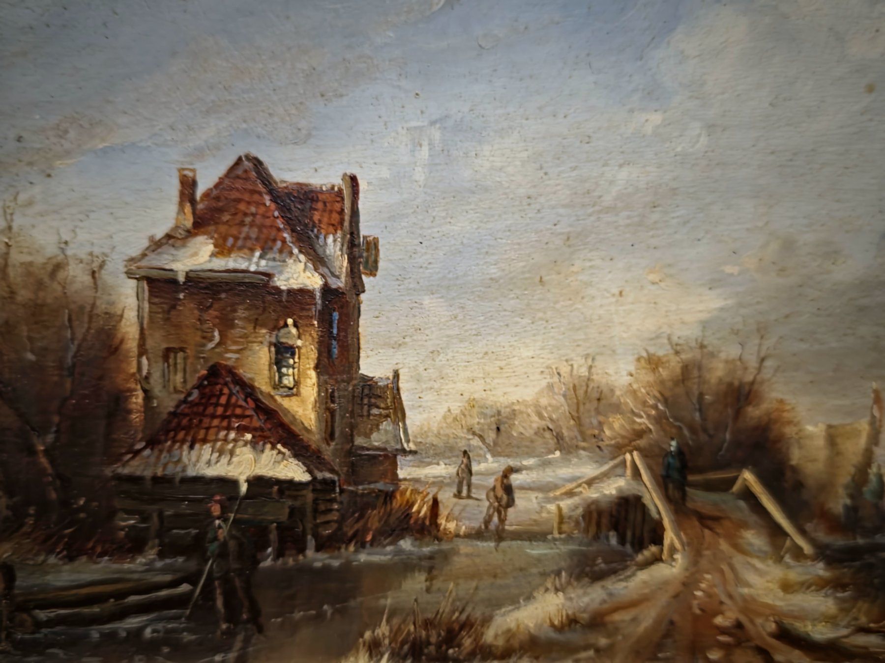 Gemälde: Vintage Winterlandschaft mit Windmühle & Eisläufern, gerahmt – Gebraucht aus Erlinsbach von ZeitlosArt 5