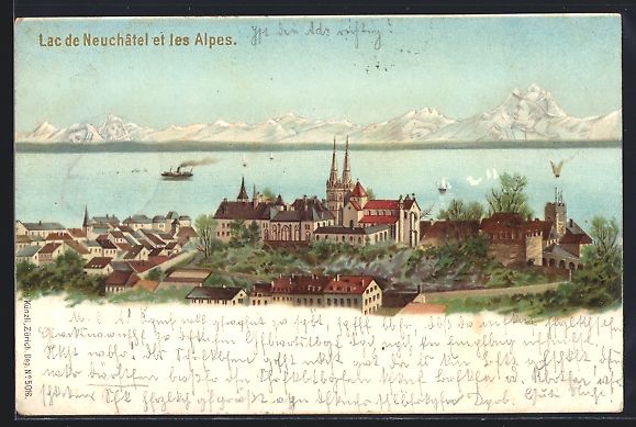 Cartoline postali: Litho Künzli Nr. 5016: Neuchatel, Lac d – Usato da Berlin venduto da bartko-reher
