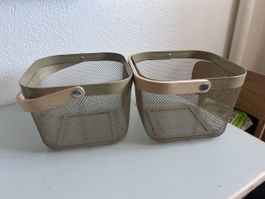 2x Ikea Drahtkorb Metall Holzgriff Aufbewahrungskorb Korb 