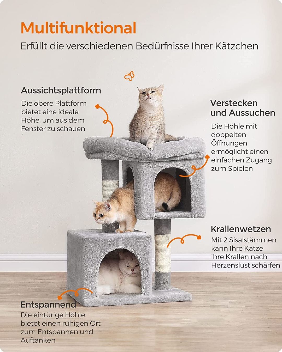 Tiragraffi: Kratzbaum Kletterbaum Katzenbaum 67cm, Katzenhaus hellgrau – Nuovo e nell'imballaggio originale da Zürich venduto da MueDes 3